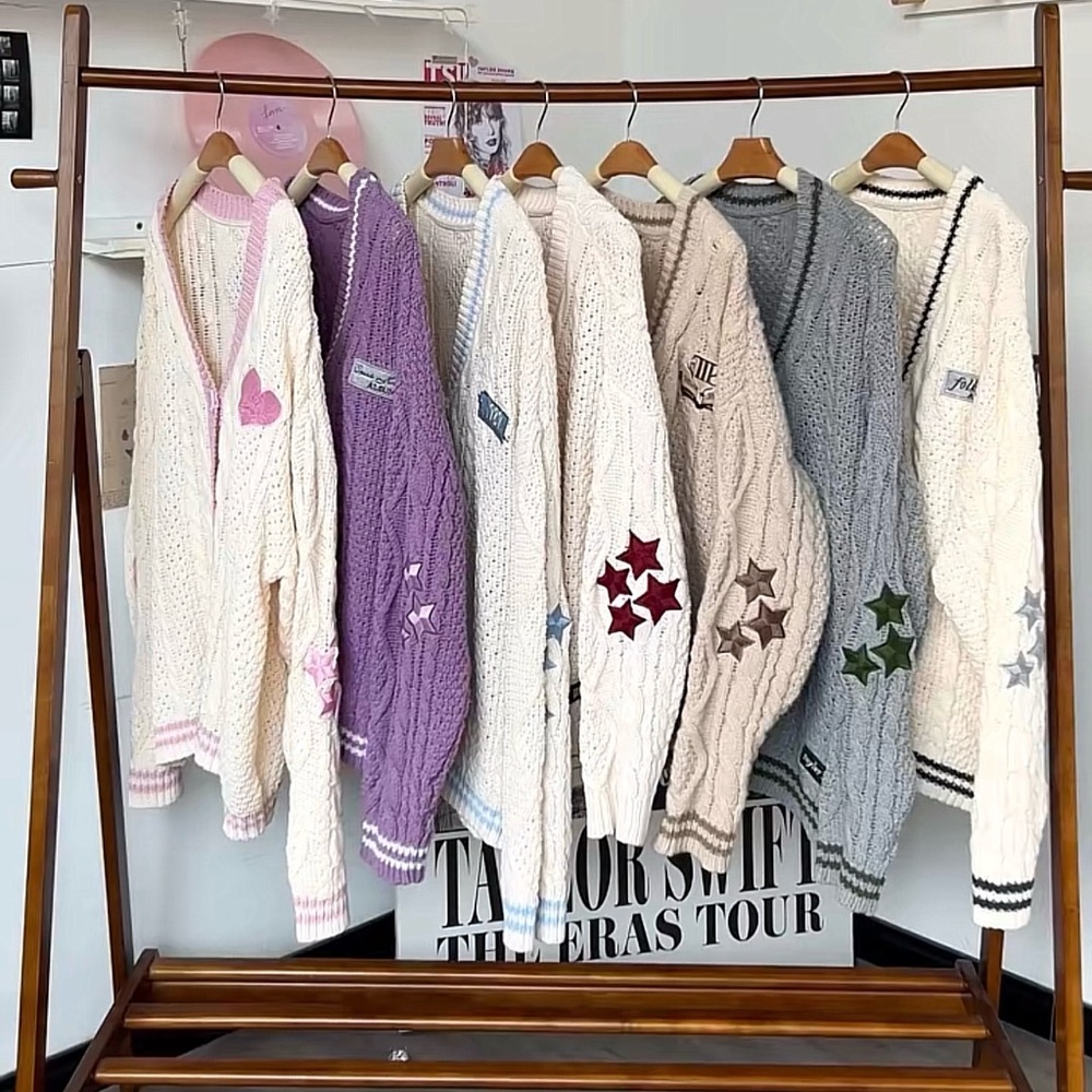 Oversized TTPD Tortured Poets inspired Cozy Star Button Taylor Swift Cardigan 2x - Picture 8 of 9